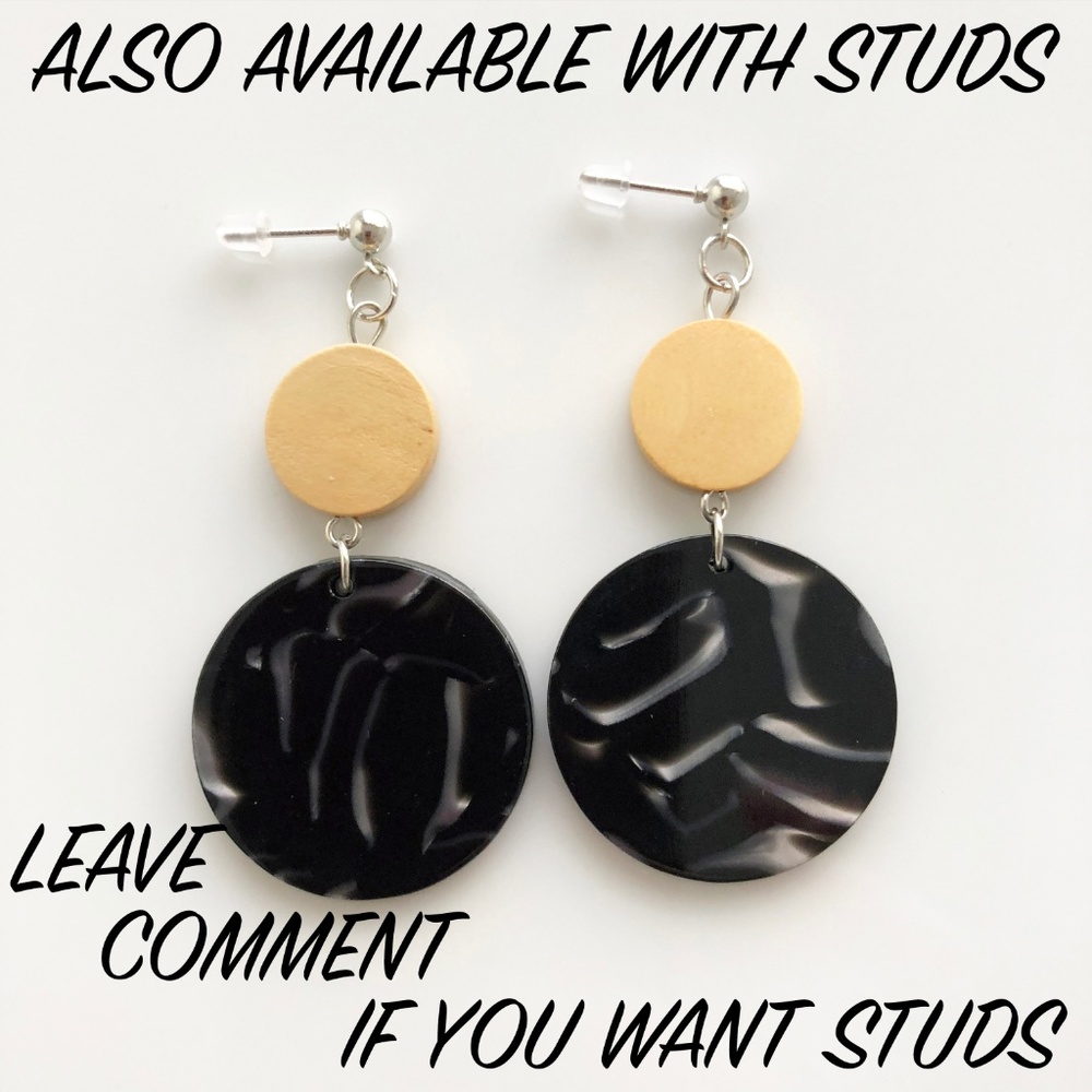 NEW "Terra" Acrylic Wooden Round Earrings (Black) - Picture 6 of 8